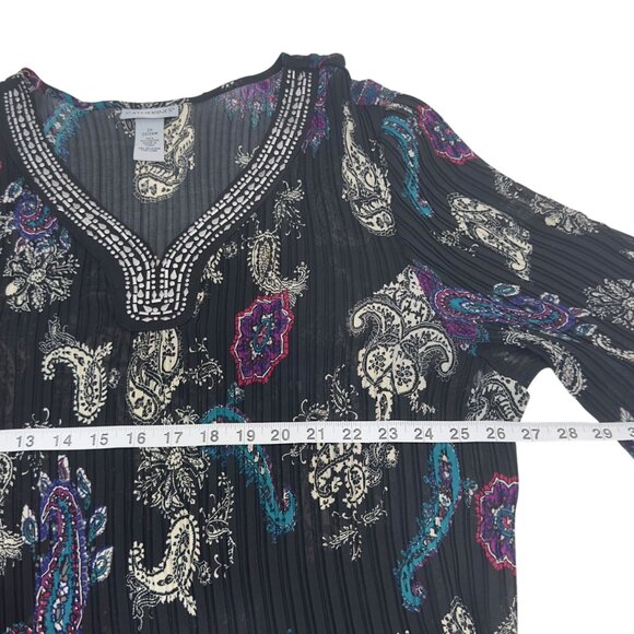 Catherines Womens 2X Paisley Beaded V-Neck Tunic Top 3/4 Bell Sleeves - Picture 4 of 10